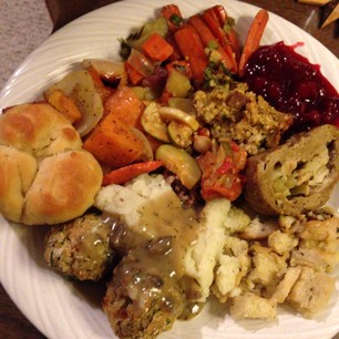 vegan Thanksgiving food plate 