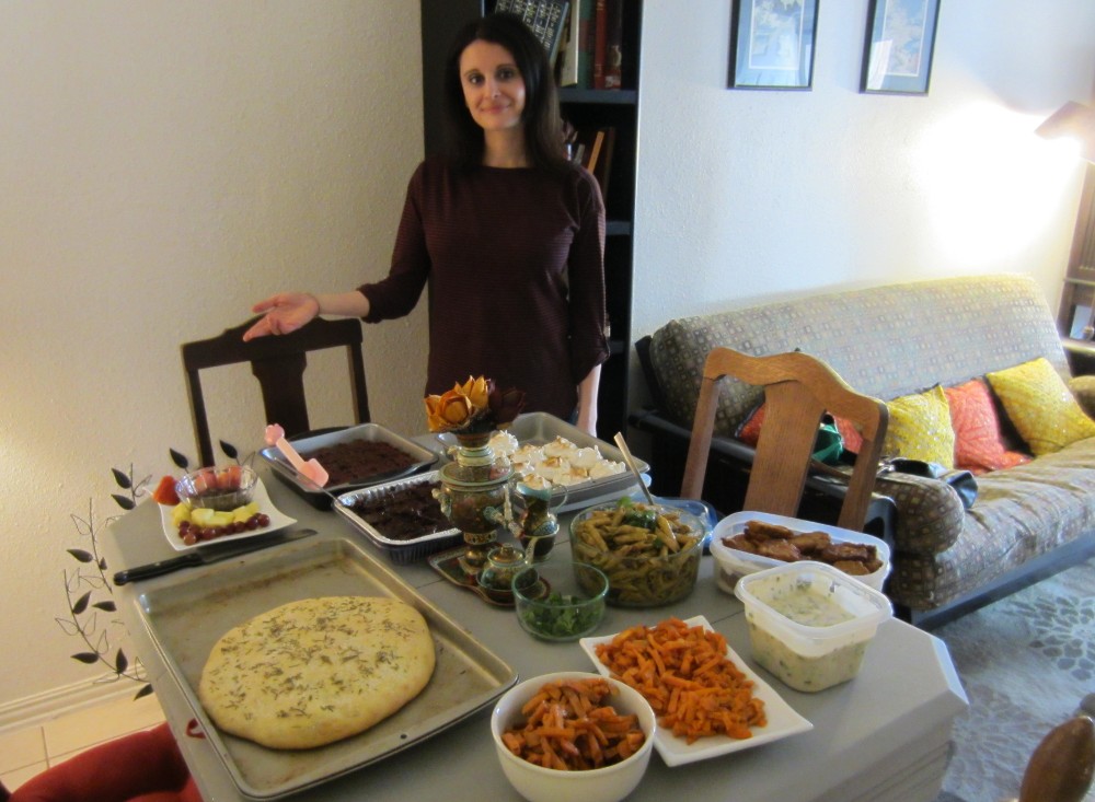 Lilly with table of vegan food