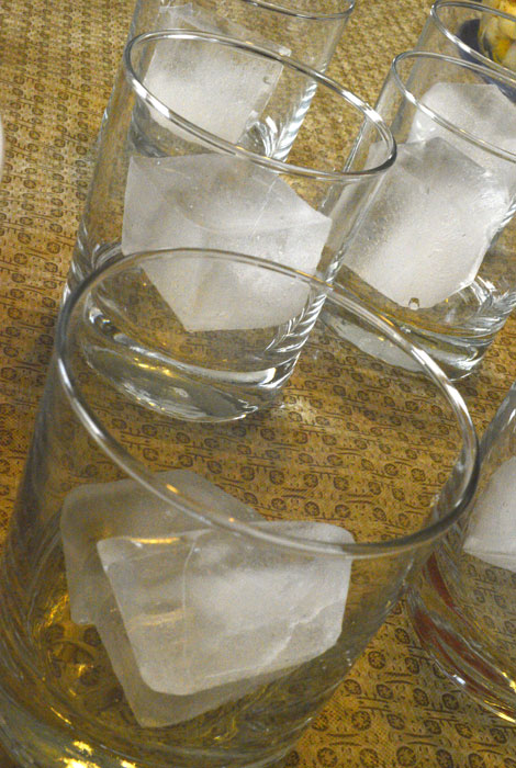 glasses with fat ice cubes
