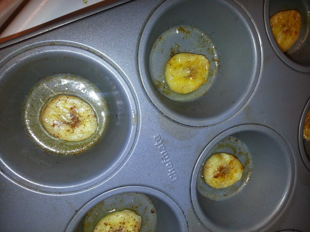 bananas cooking in muffin tin