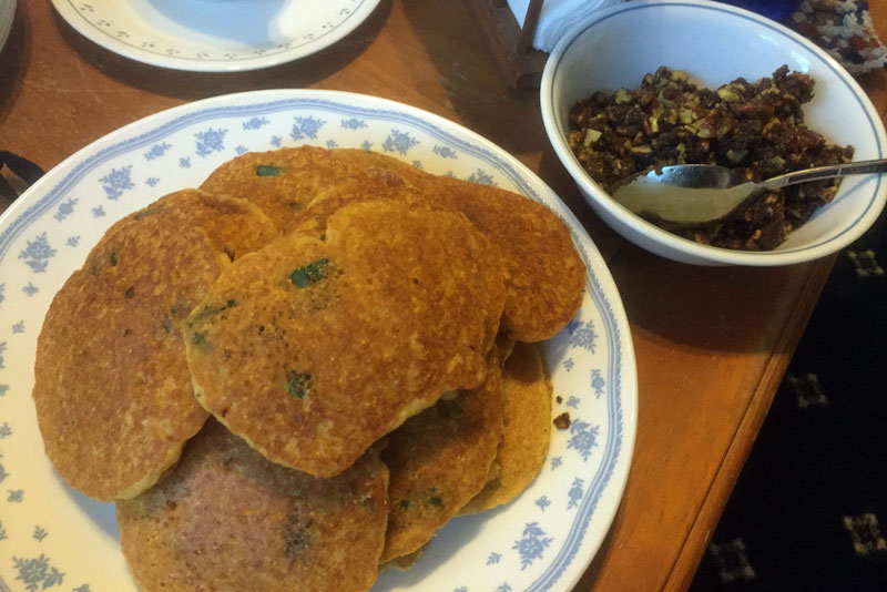 vegan Johnnycakes and curried pecans