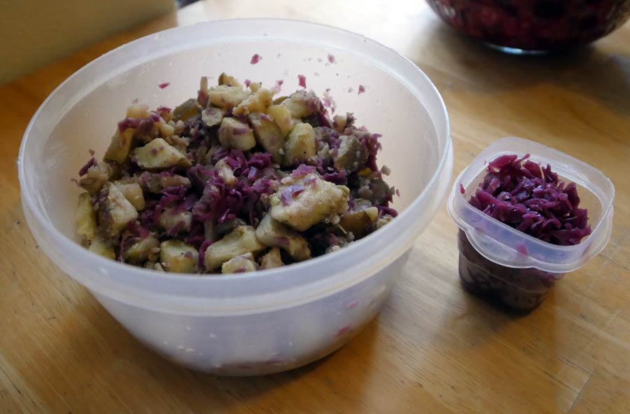 potato, pickle, cabbage salad