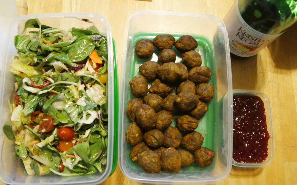 IKEA Veggie Balls and salad with lingonberry vinaigrette