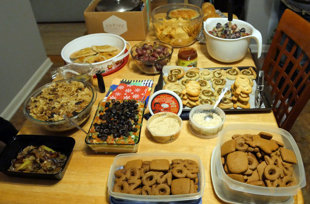 table full of New Year's eve vegan food