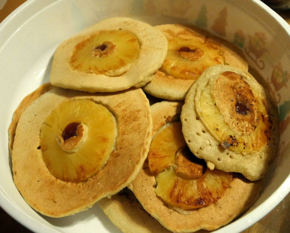 vegan pineapple upside-down pancakes