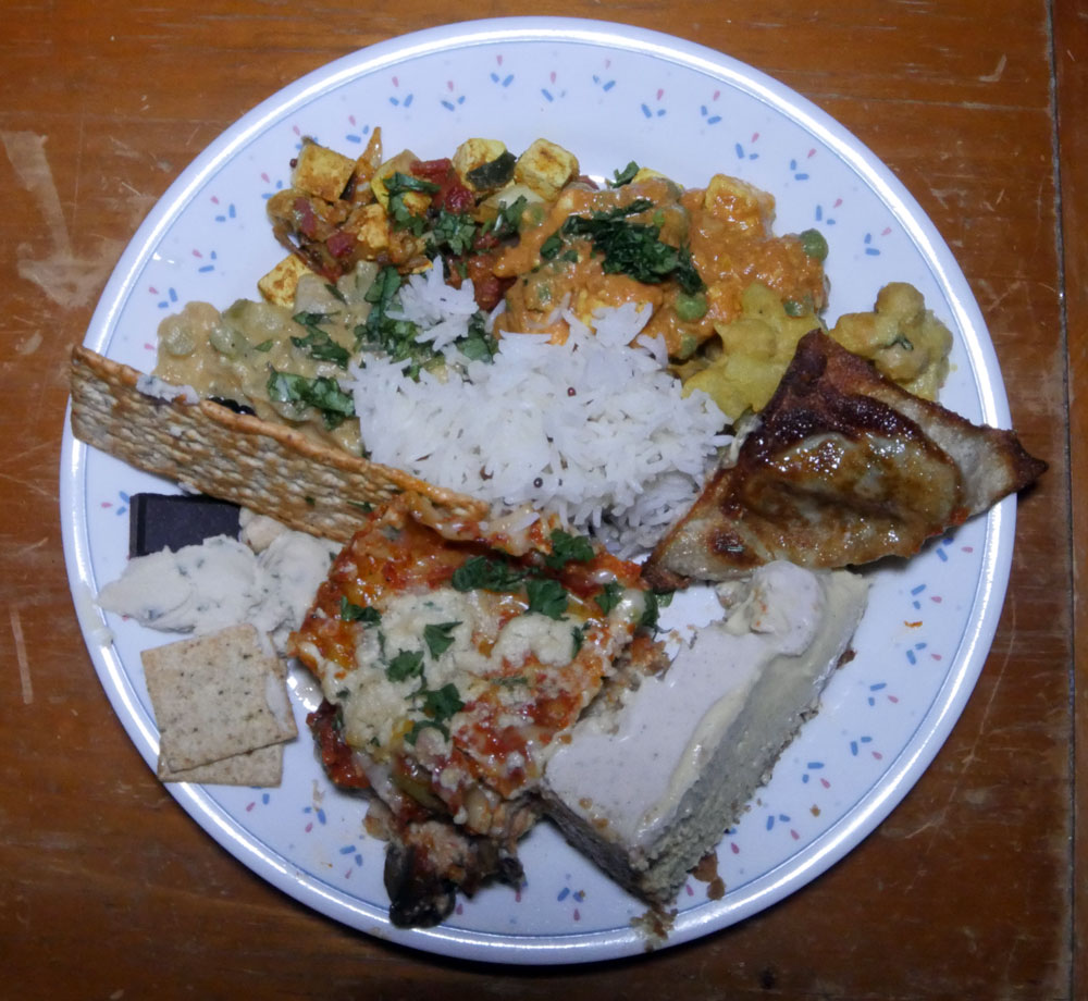 plate of cheezy vegan food