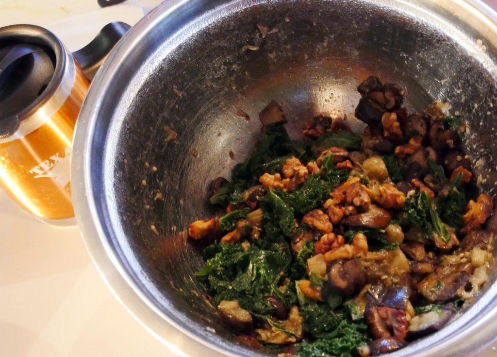 warm kale eggplant mushroom salad