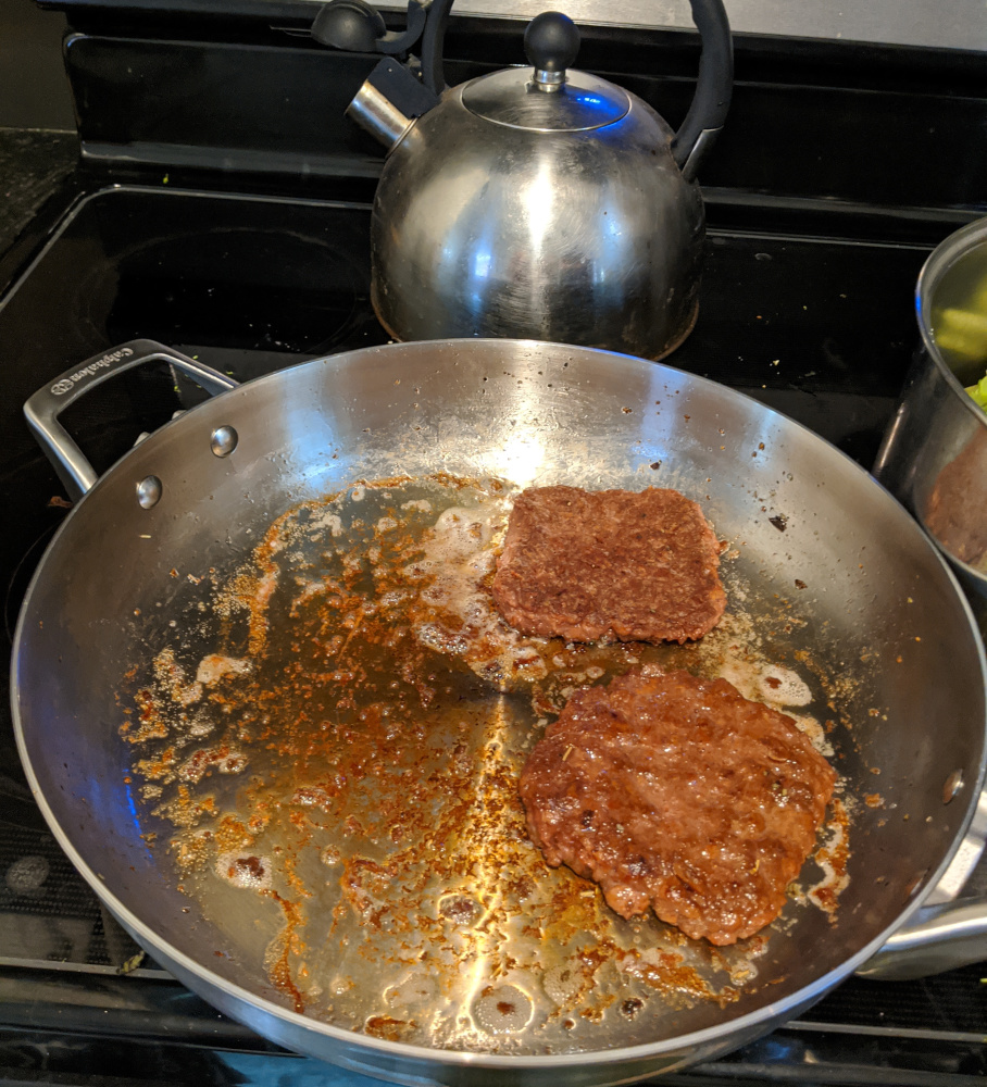 frying Beyond Beef Ground Beef as burger patties