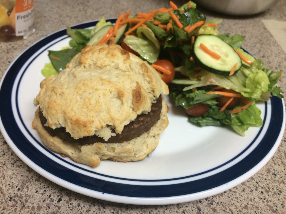 Boca Turk'y burger on a biscuit with salad