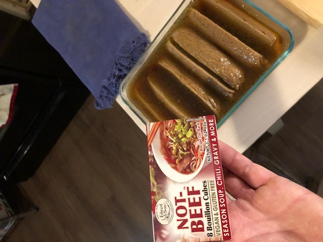 vegan frankfurters in not-beef marinade