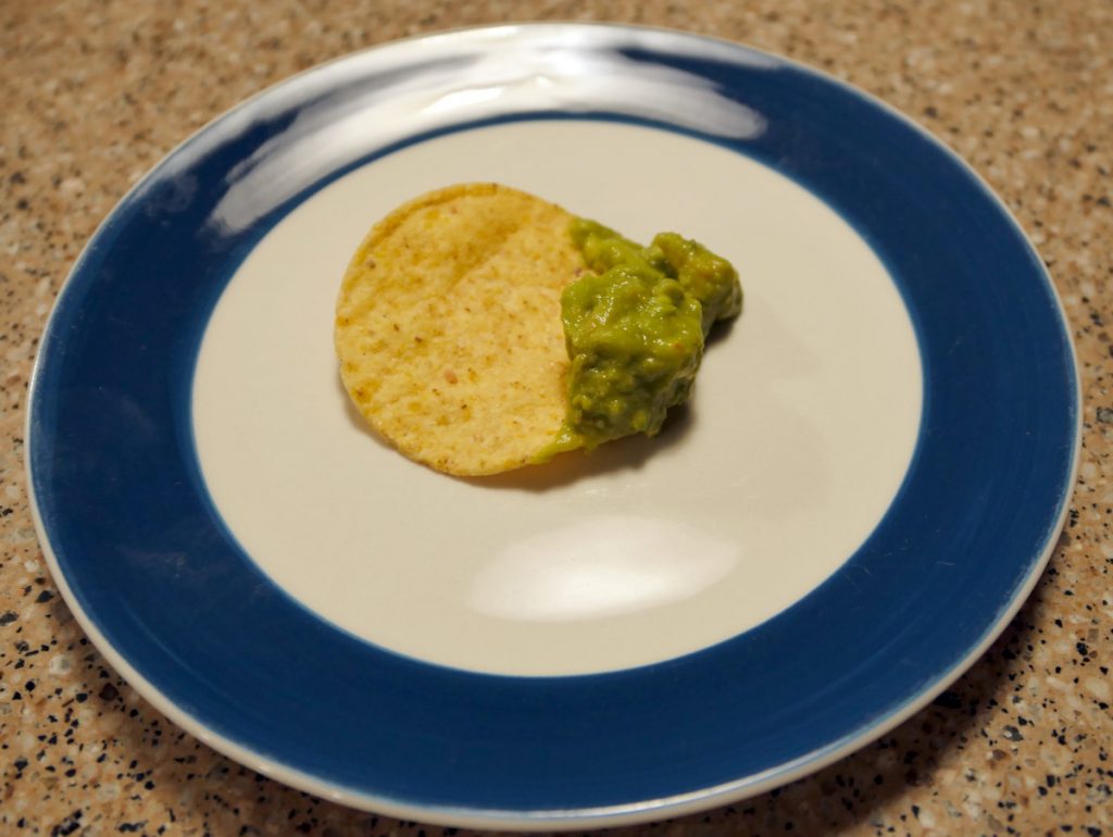 English guacamole on tortilla chip