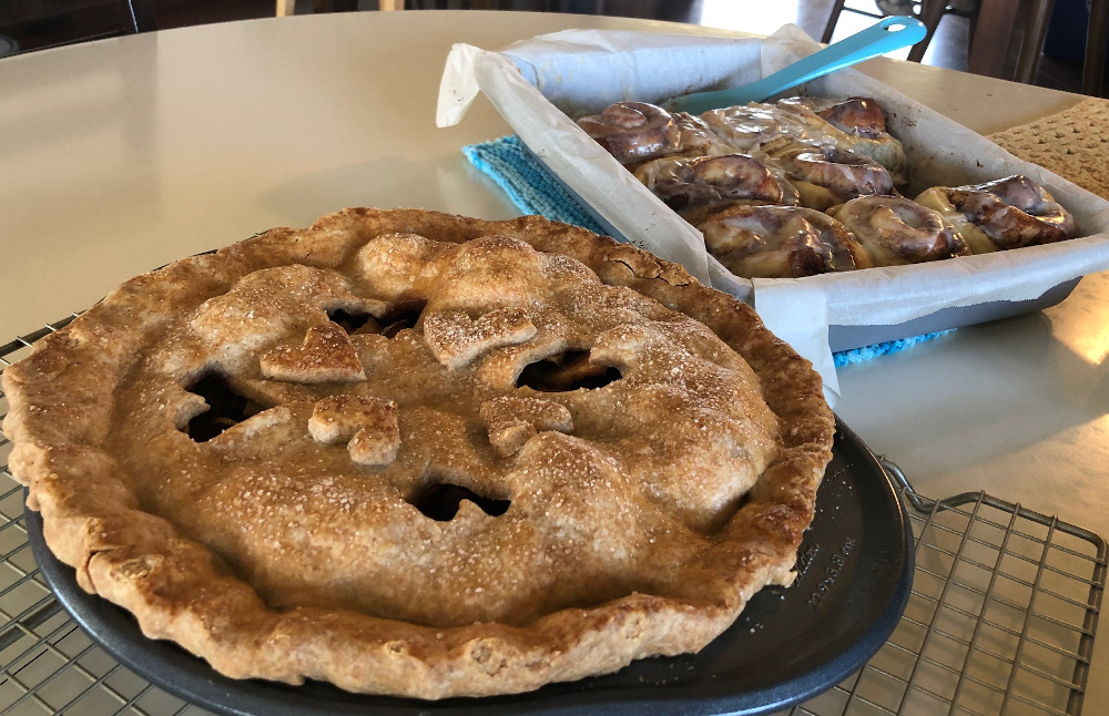 vegan apple pie and cinnamon rolls