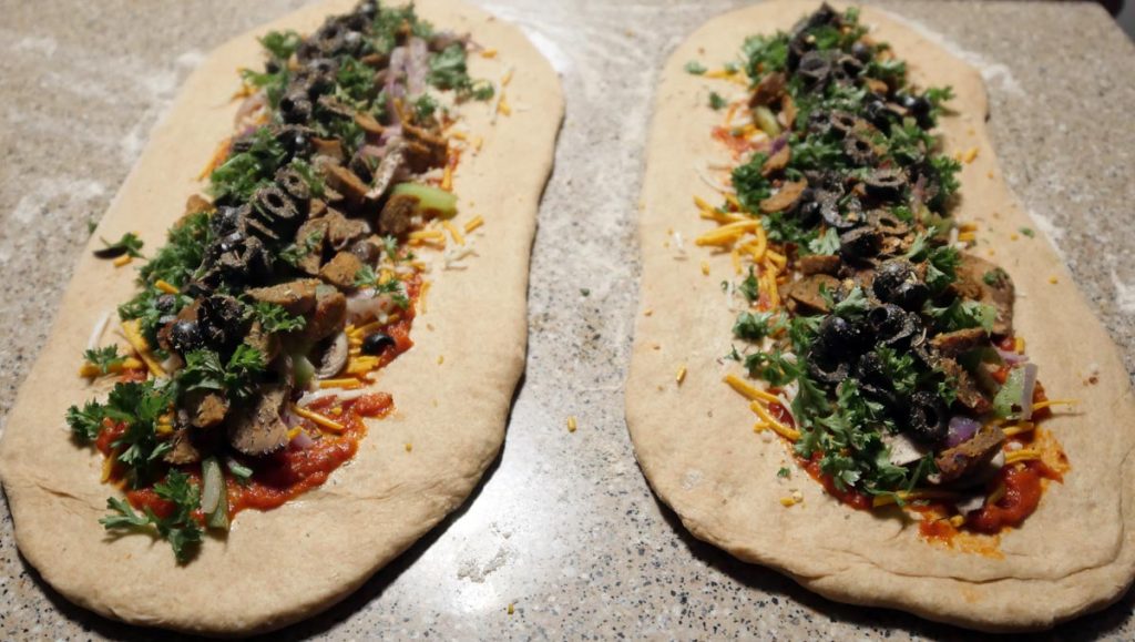 vegan calzone under construction