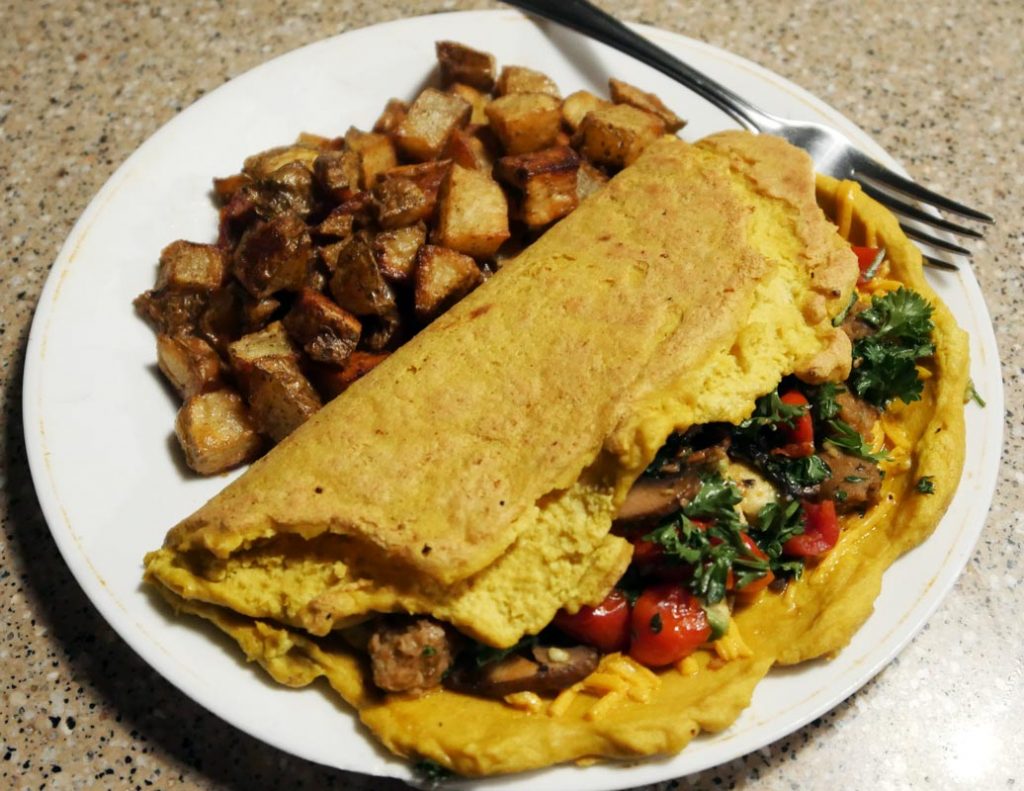 vegan omelette with home fries