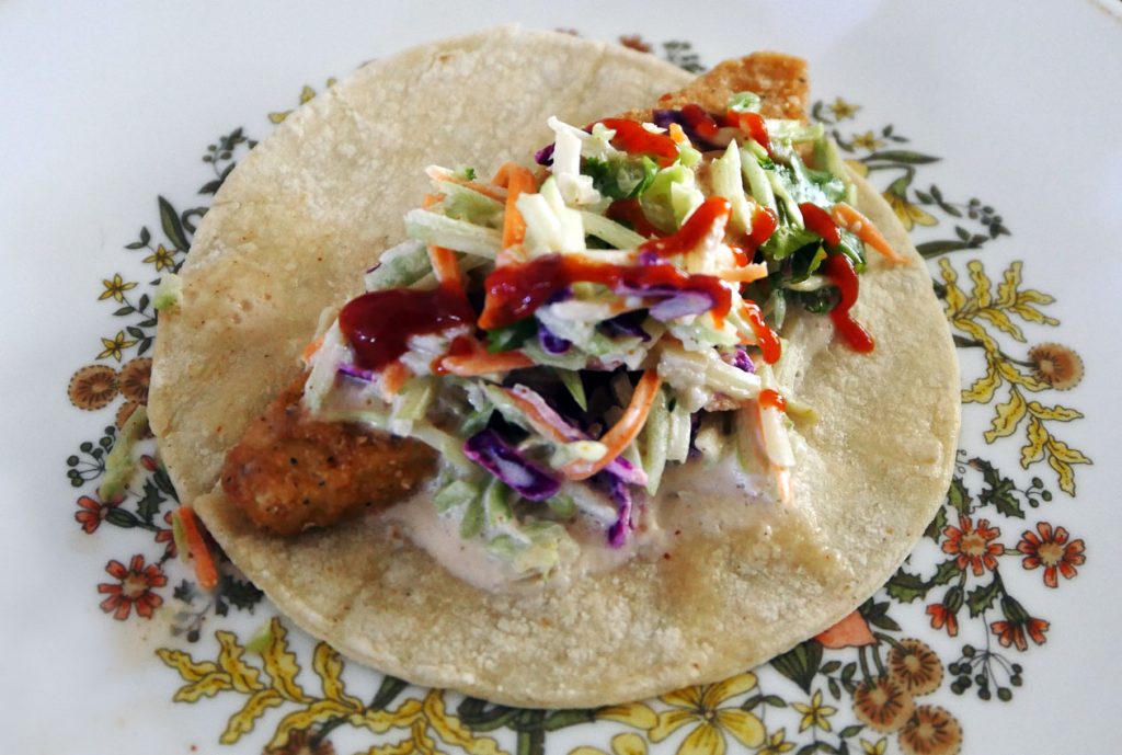 vegan chicken strip taco