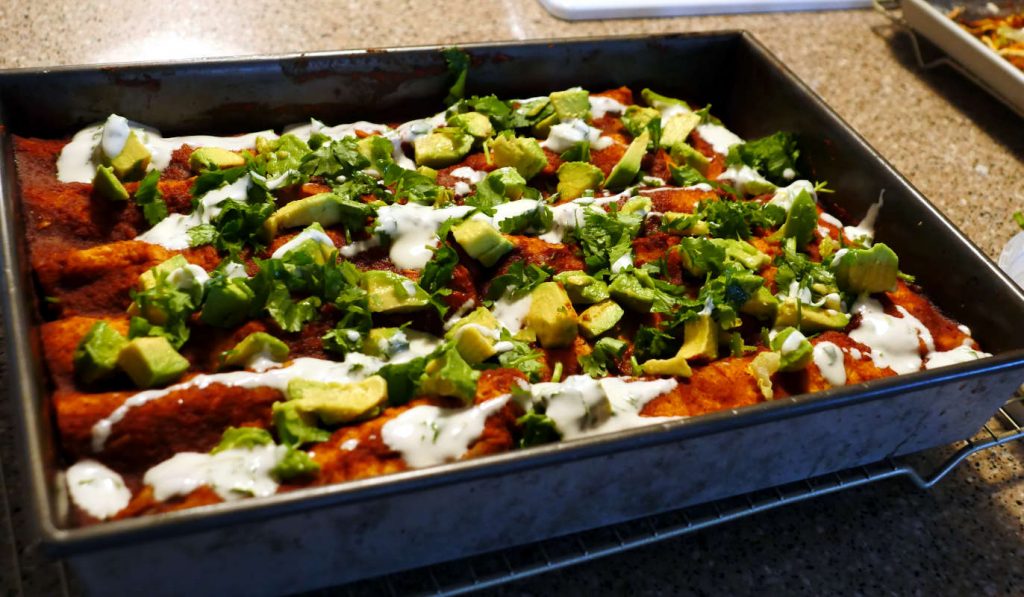 vegan Swiss chard and pinto bean enchiladas