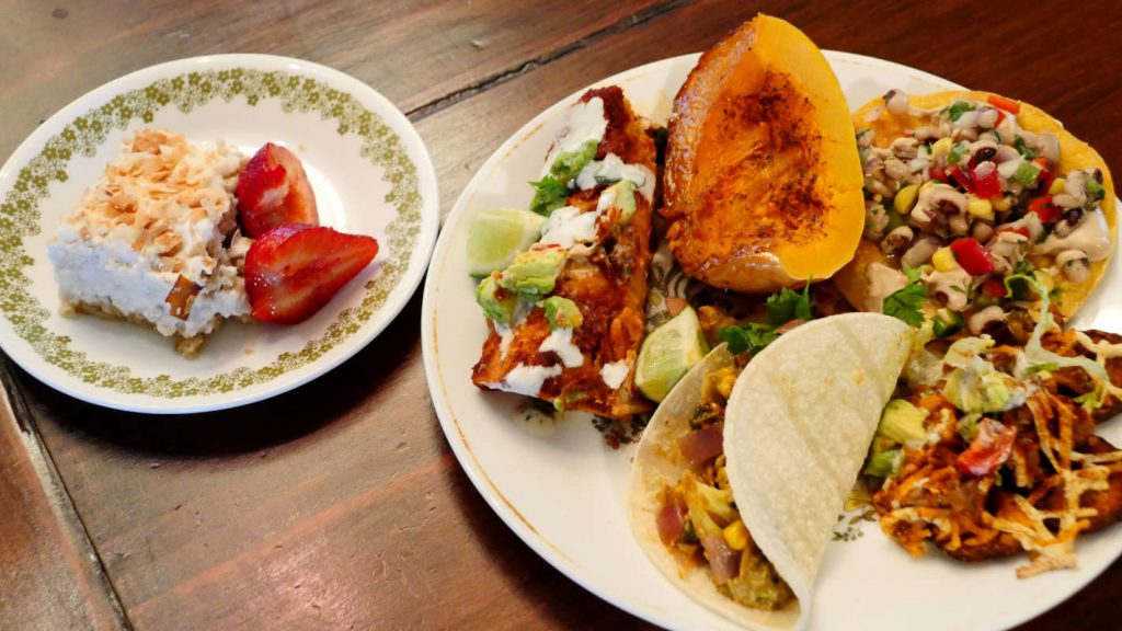 plates of vegan Tex-Mex food