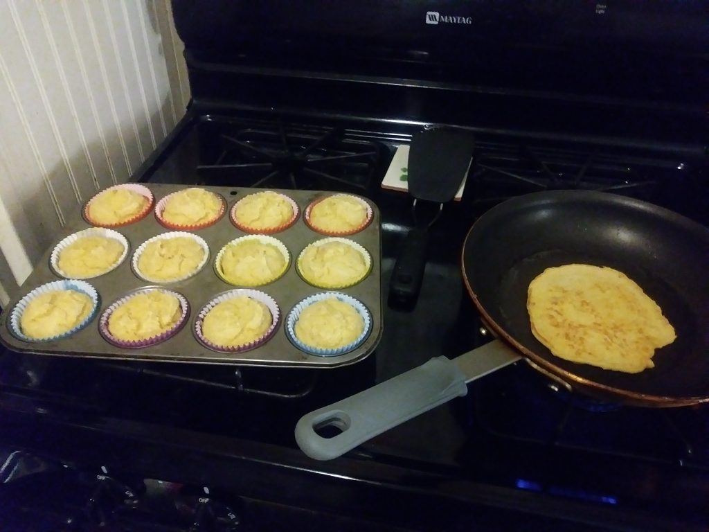 image of muffins and skillet pan with johnnycake