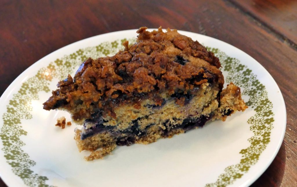 slice of vegan blueberry coffee cake