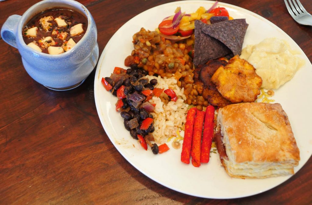 plate of vegan food, some Cuban