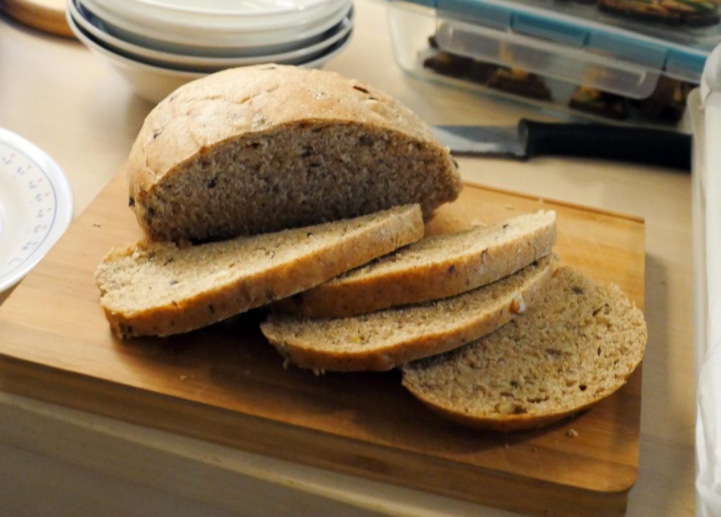 sliced olive and garlic loaf