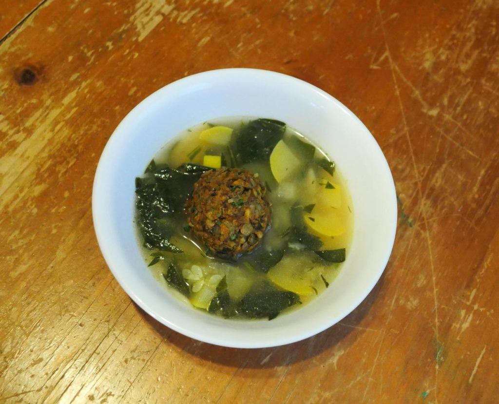 vegan Italian wedding soup with lentilball