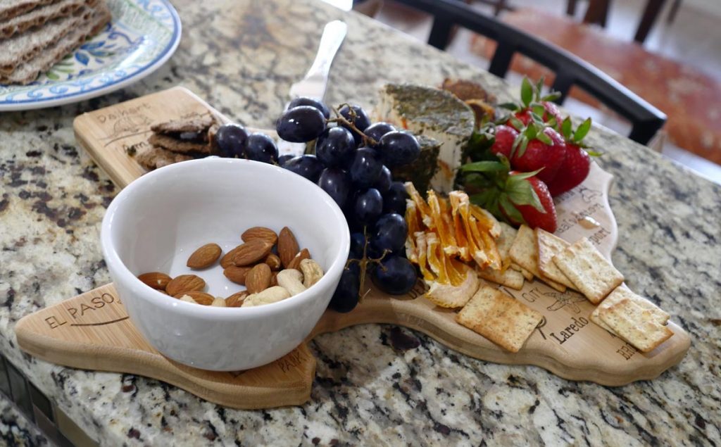 Texas-shaped vegan cheese board