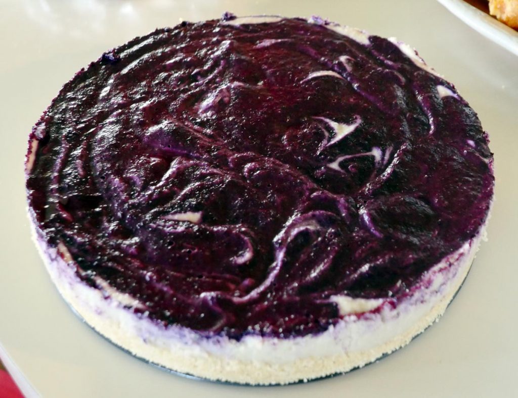 vegan lemon blueberry swirl cheesecake