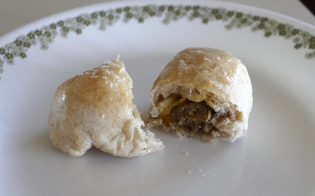 vegan sausage roll cut in half