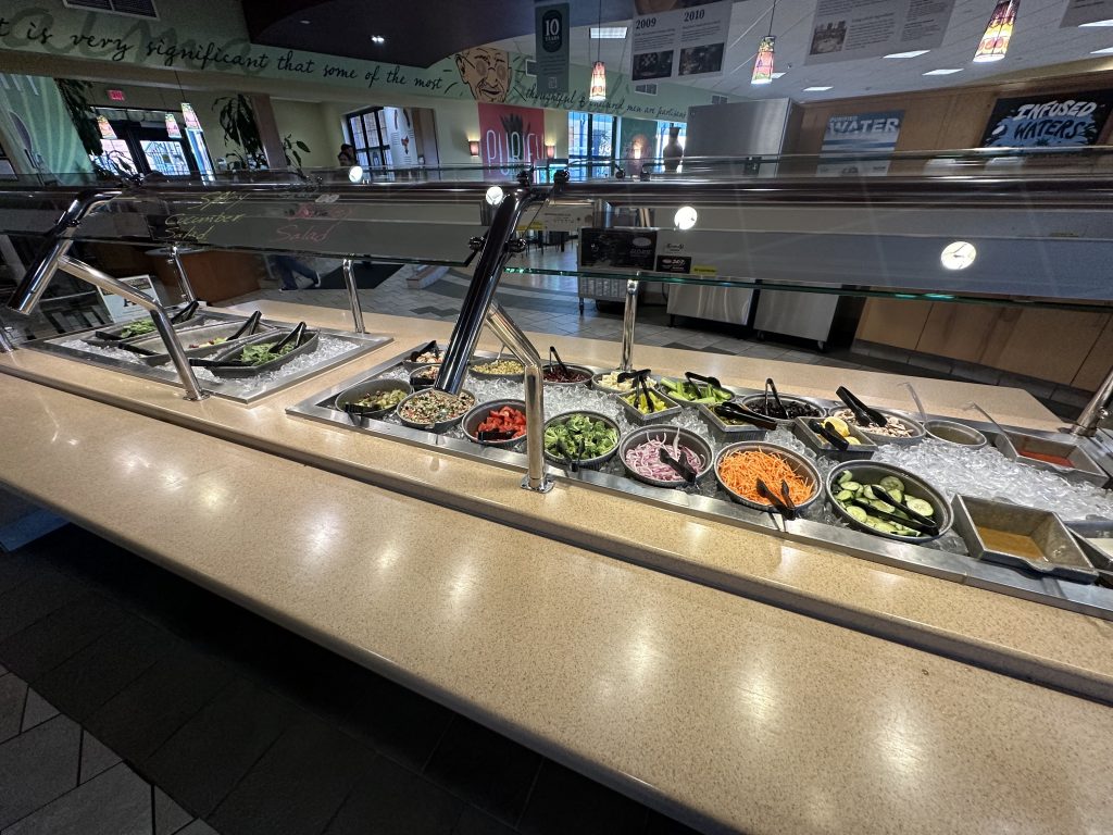 salad bar with vegetable offerings