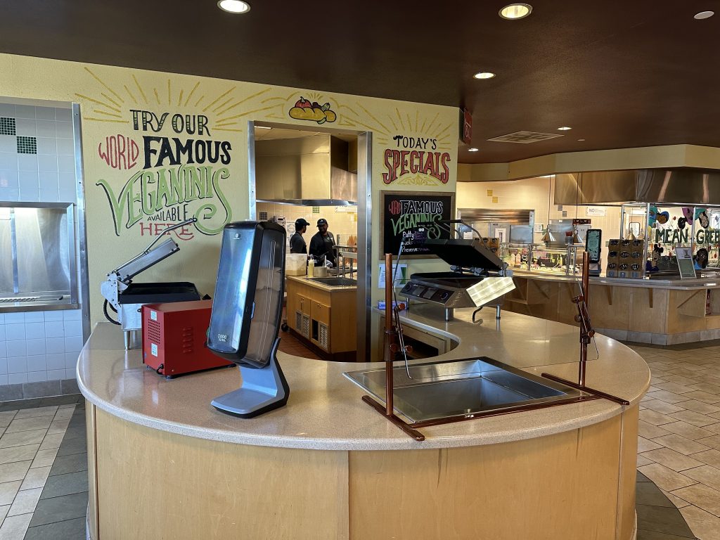 Counter with panini press and food prep station